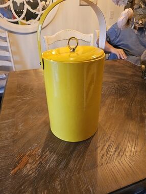 Vintage Yellow Metal Ice Bucket with Handle $25